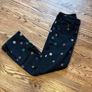 MOTHER Black Floral Straight Leg Jeans